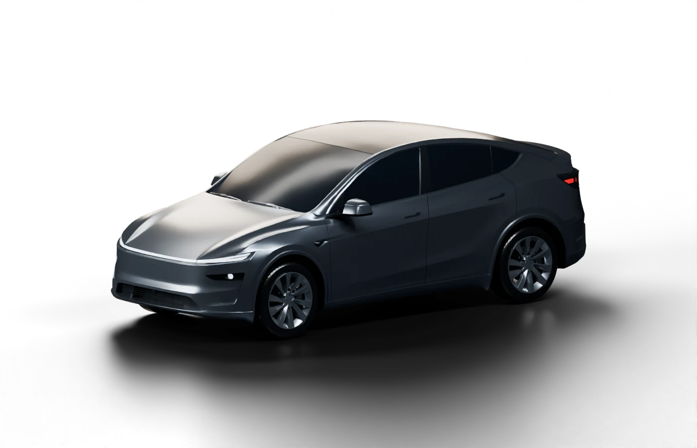 Quicksilver Tesla Model Y with glossy paint and dressed tires