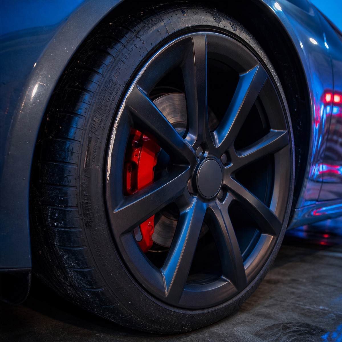 Detailed alloy wheel with clean paint finish